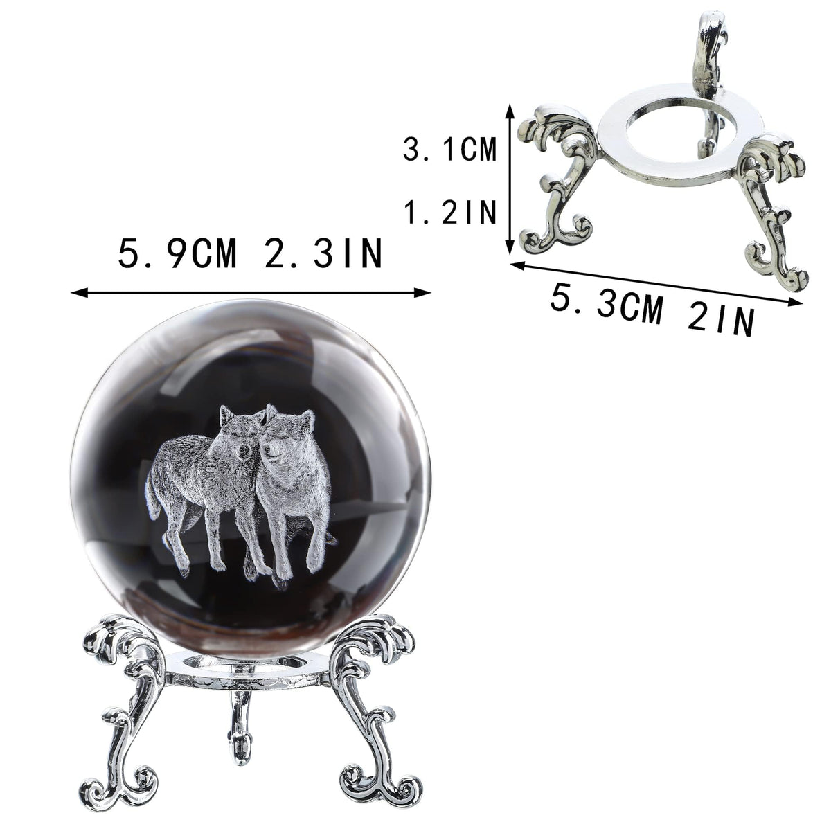 60mm Wolf Couple Crystal Ball Paperweight Desktop Decor