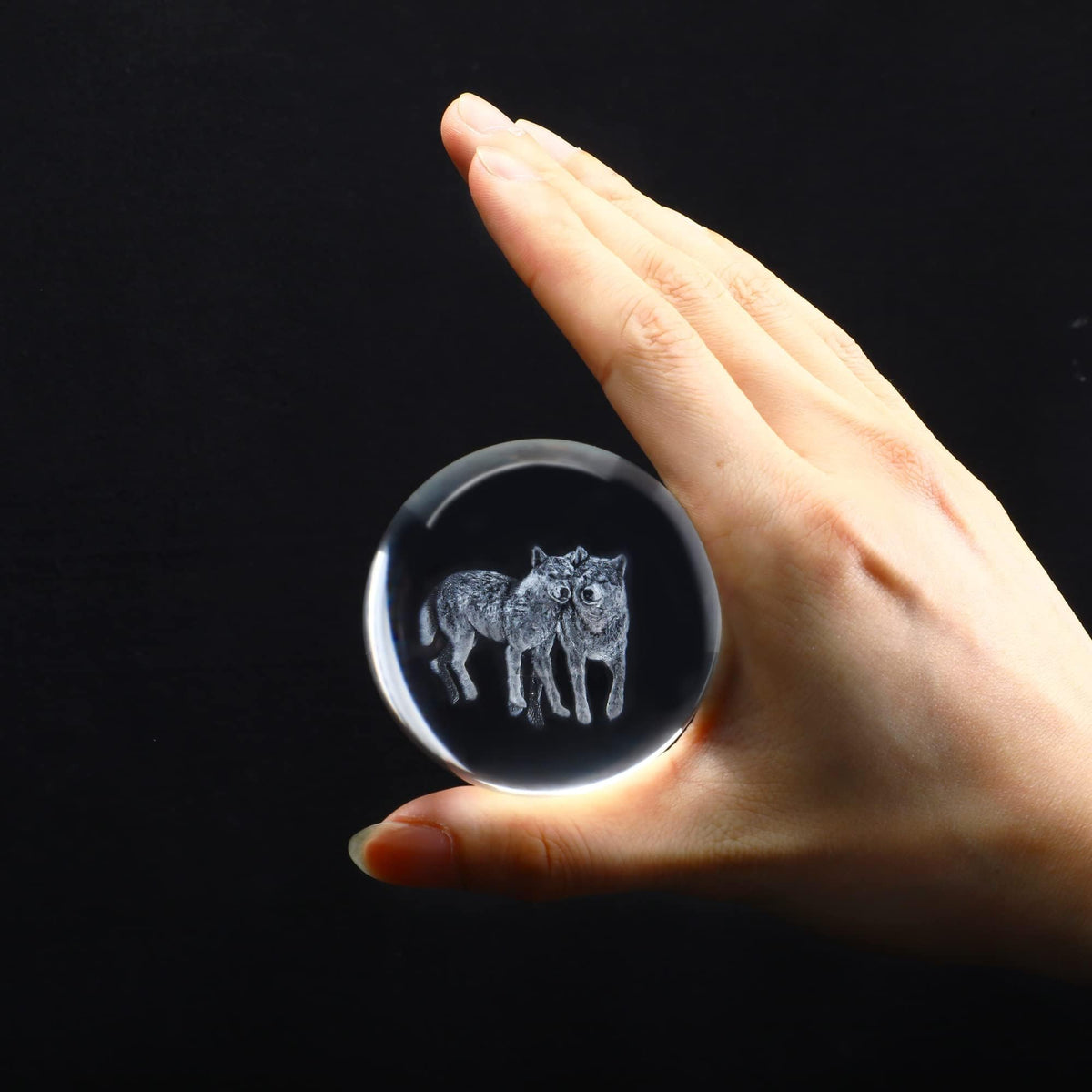 60mm Wolf Couple Crystal Ball Paperweight Desktop Decor