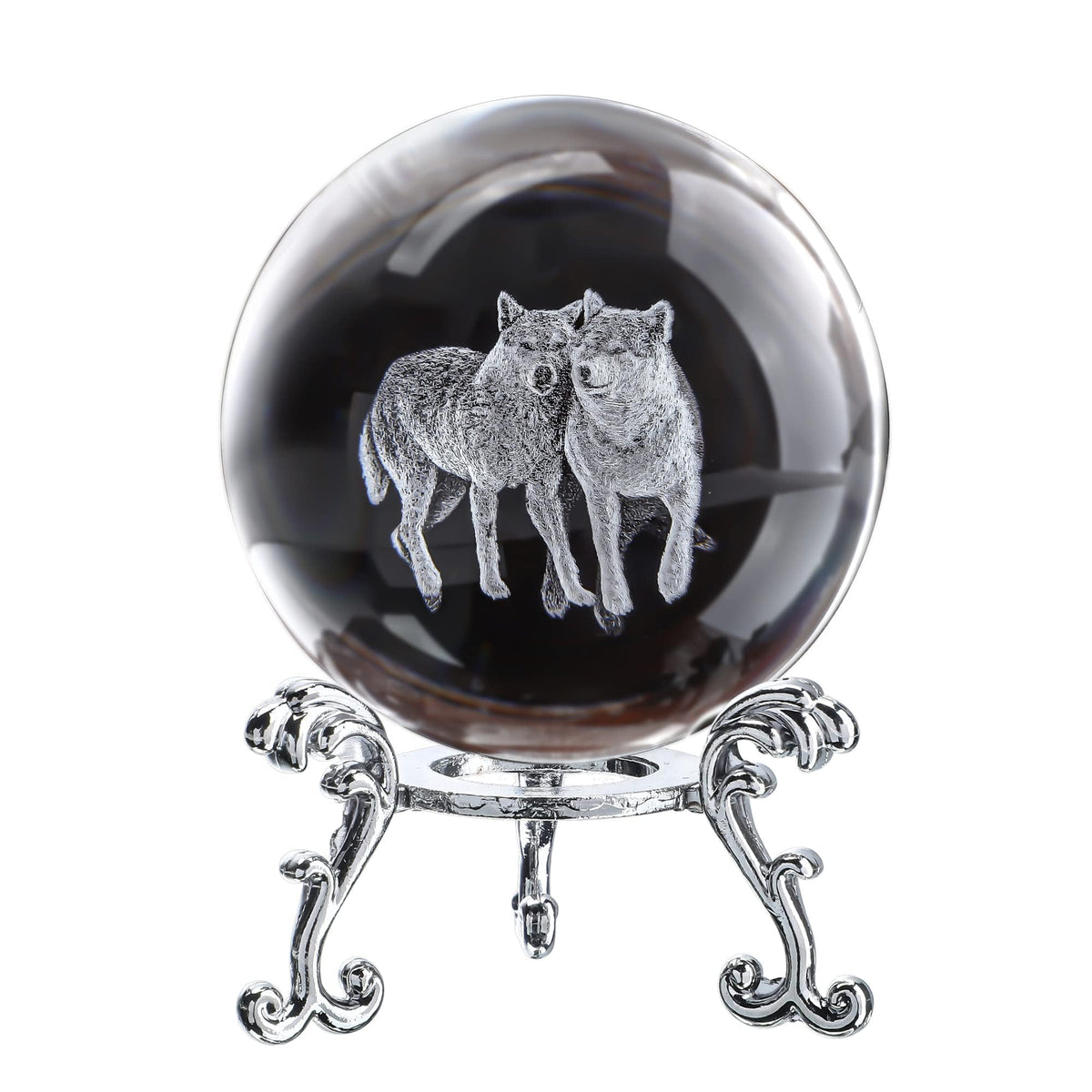 60mm Wolf Couple Crystal Ball Paperweight Desktop Decor
