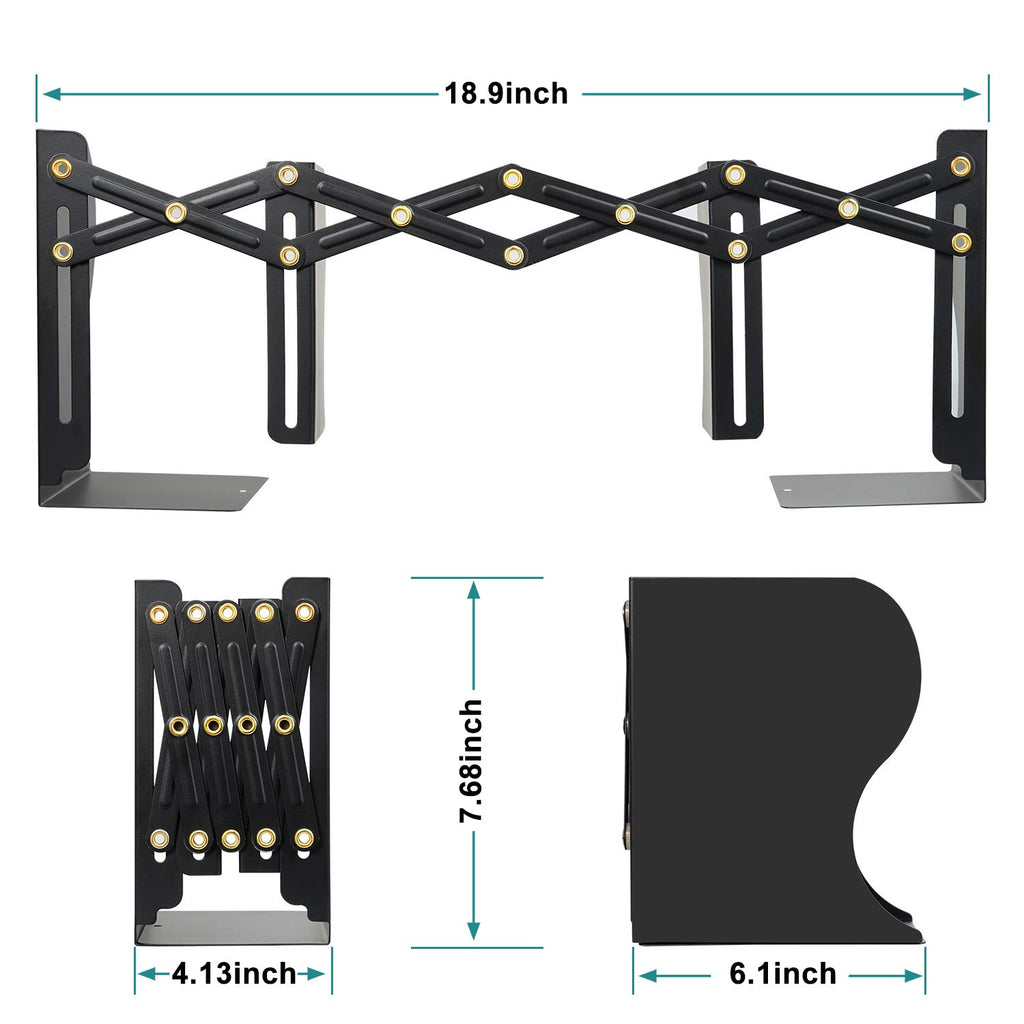 Adjustable Telescopic Metal Bookends — Expandable Desktop Book Organizer