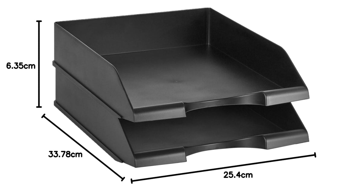 Rectangular Stackable Office Letter Trays, Pack of 2, Black, 33.8×25.4×6.3 cm