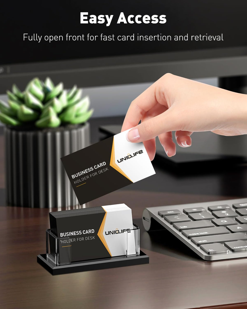 Acrylic Horizontal Business Card Holder 1-Slot — Clear, 60-Card Capacity