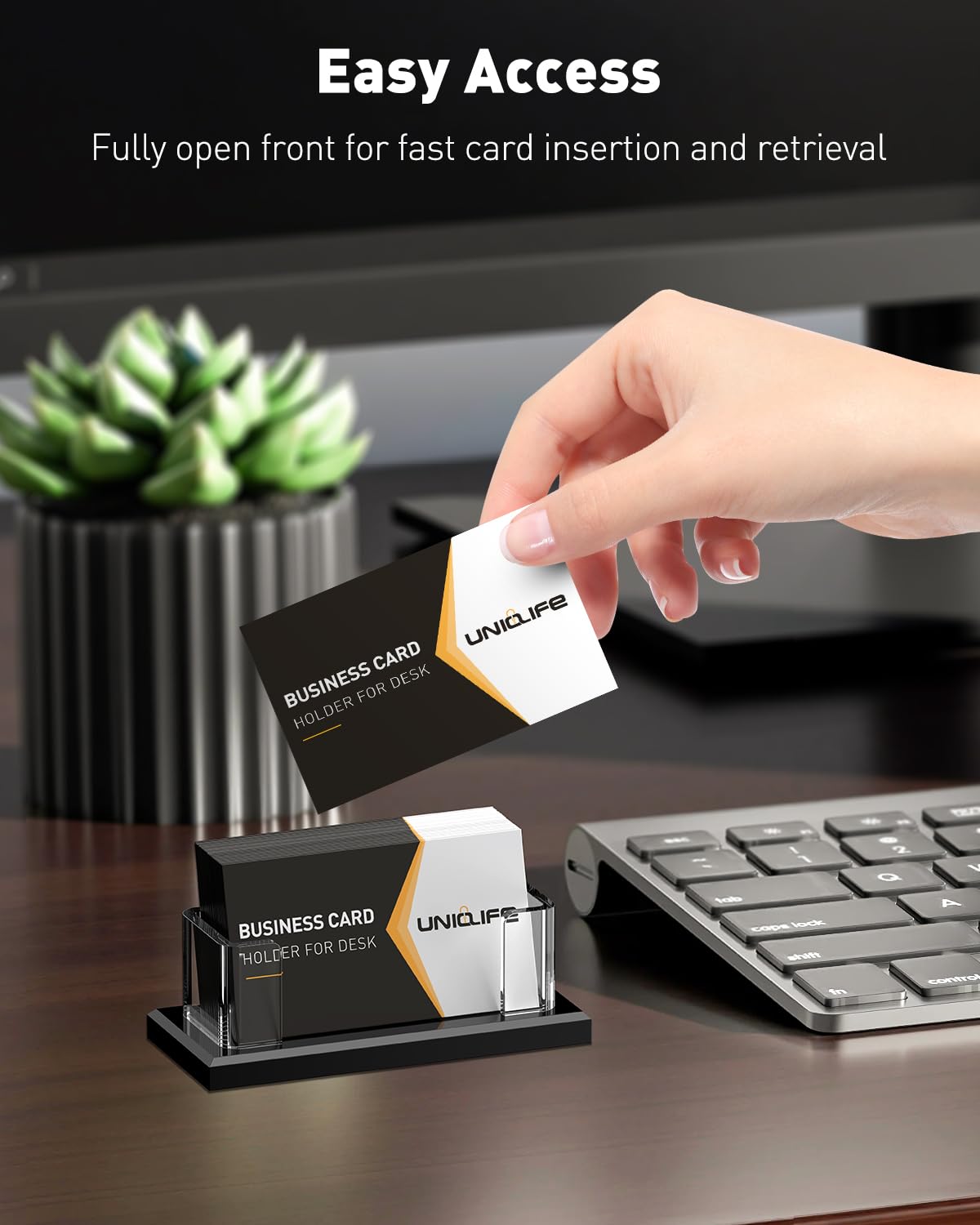 Acrylic Horizontal Business Card Holder 1-Slot — Clear, 60-Card Capacity