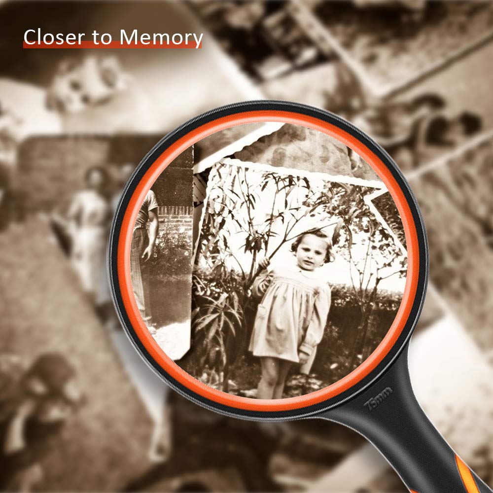 Vicloon Magnifying Glass, 10X Handheld Reading Magnifier, 75mm Magnifying Lens Handheld Magnifying Glass with Hanging Rope and Rubber Handle for Observation Reading Book Fault Finding (Orange)