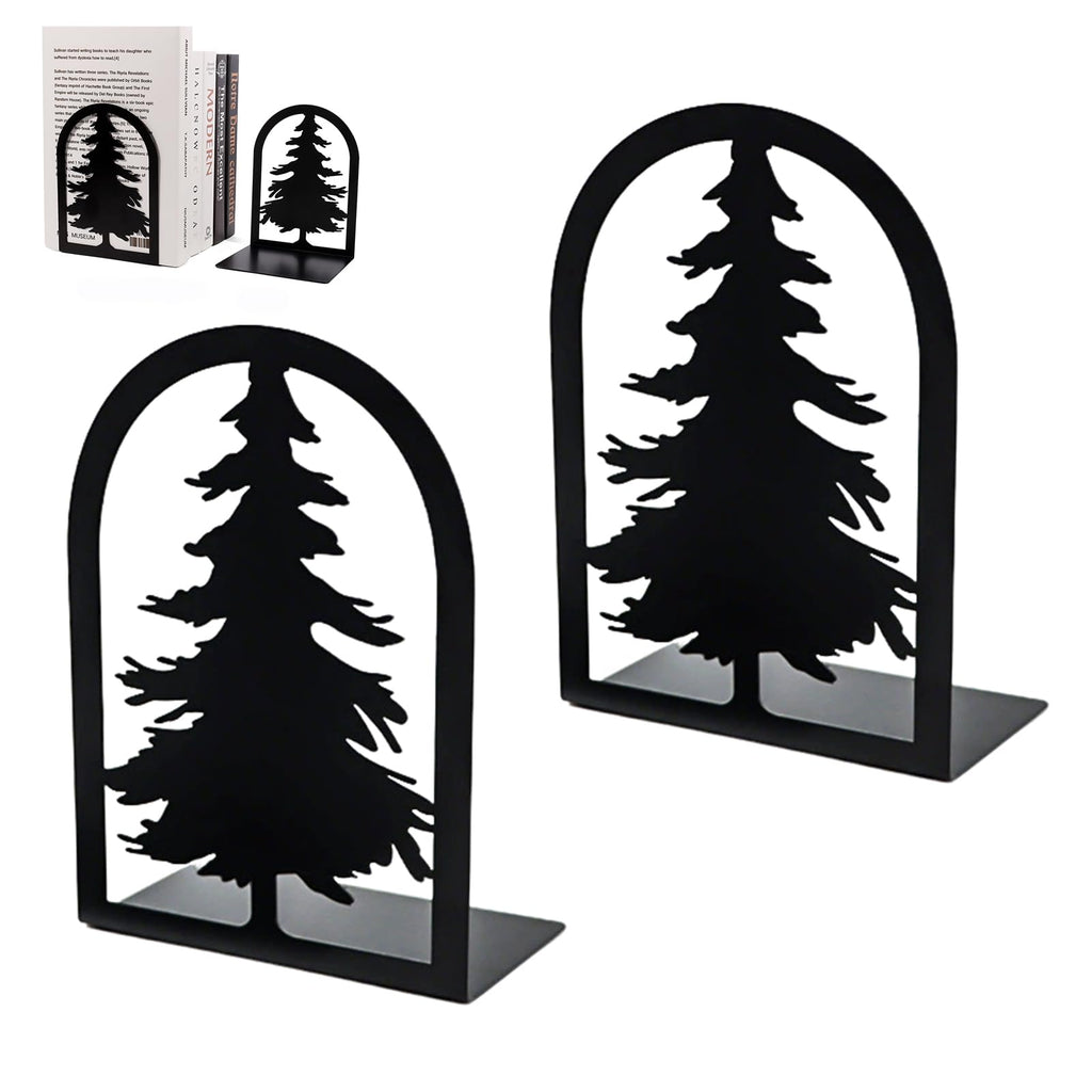 Christmas Tree Metal Bookends Pair — Black