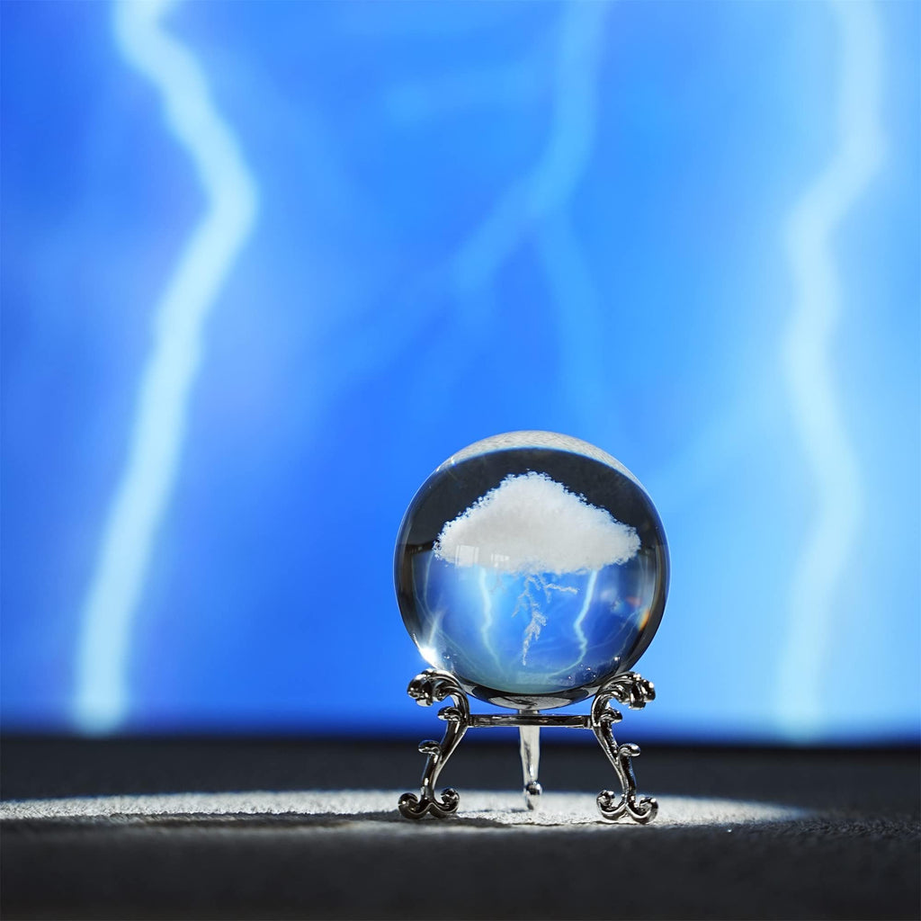 3D Lightning Cloud Crystal Ball Paperweight with Stand 60mm