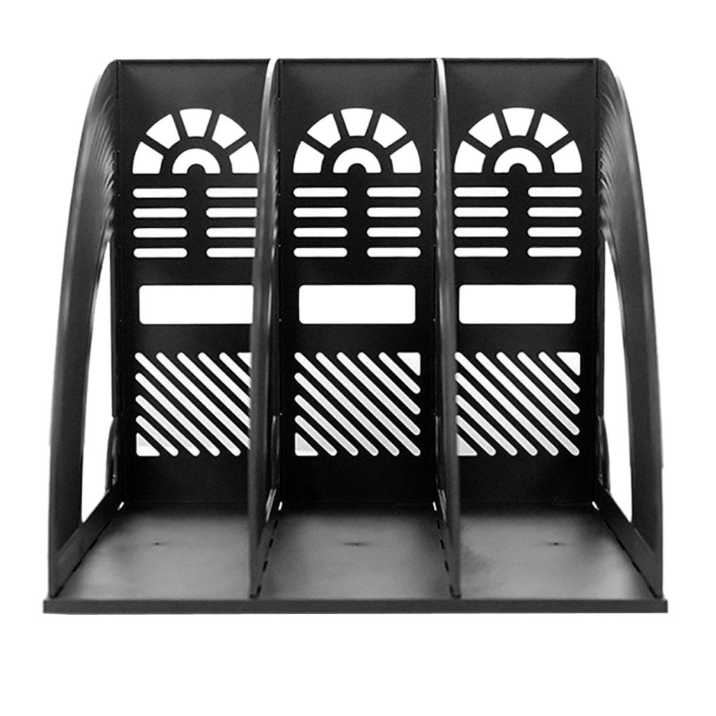 Desk File Organizer — 3-Compartment Sturdy Plastic Magazine Holder (Black)
