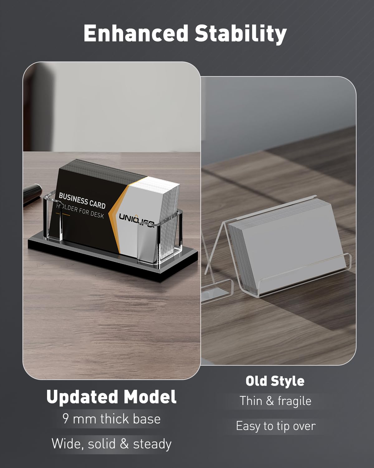 Acrylic Horizontal Business Card Holder 1-Slot — Clear, 60-Card Capacity