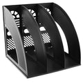 Desk File Organizer — 3-Compartment Sturdy Plastic Magazine Holder (Black)
