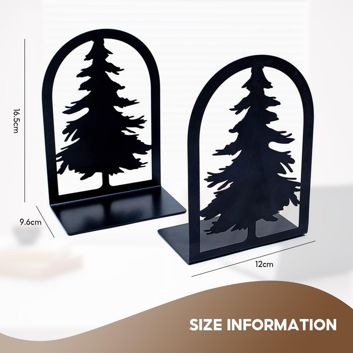 Christmas Tree Metal Bookends Pair — Black