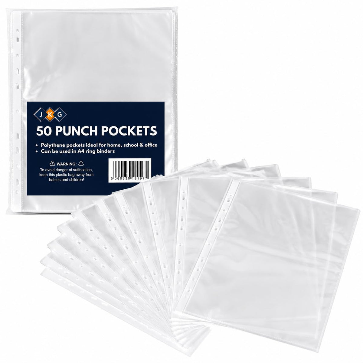 50 Pack A4 Clear Punched Poly Pockets – Plastic Document Wallets