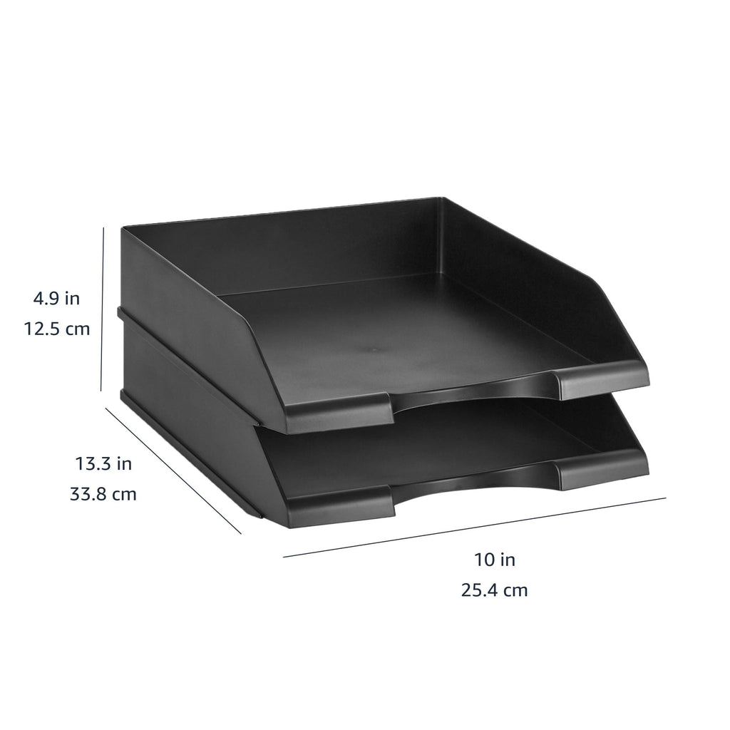 Rectangular Stackable Office Letter Trays, Pack of 2, Black, 33.8×25.4×6.3 cm