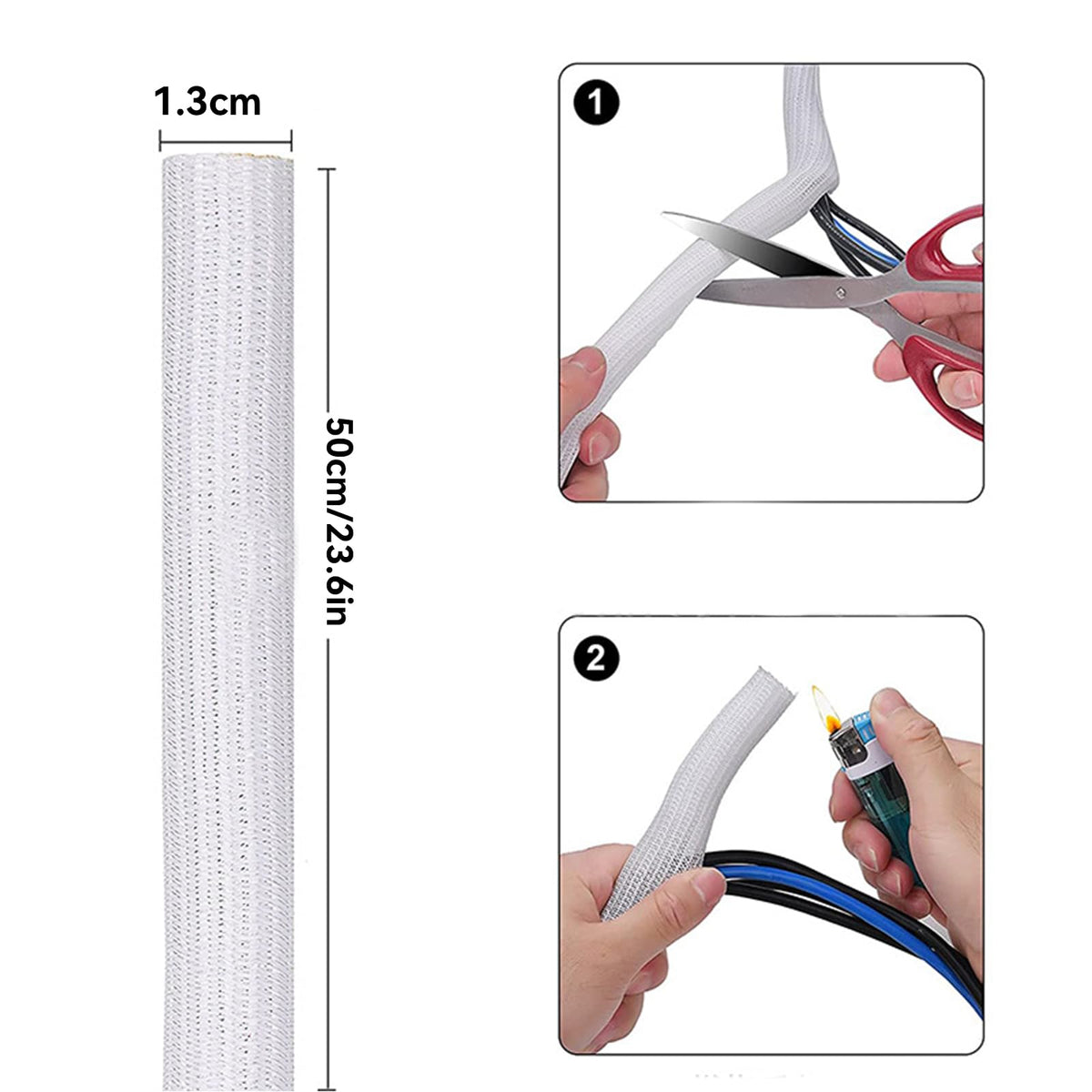 White Cable Tidy Sleeve 0.5m (13–20mm) Self-Closing Cord Protector