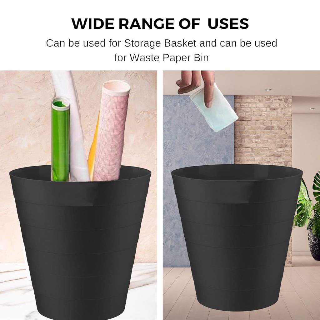 6L Round Open-Top Plastic Waste Bin - Black