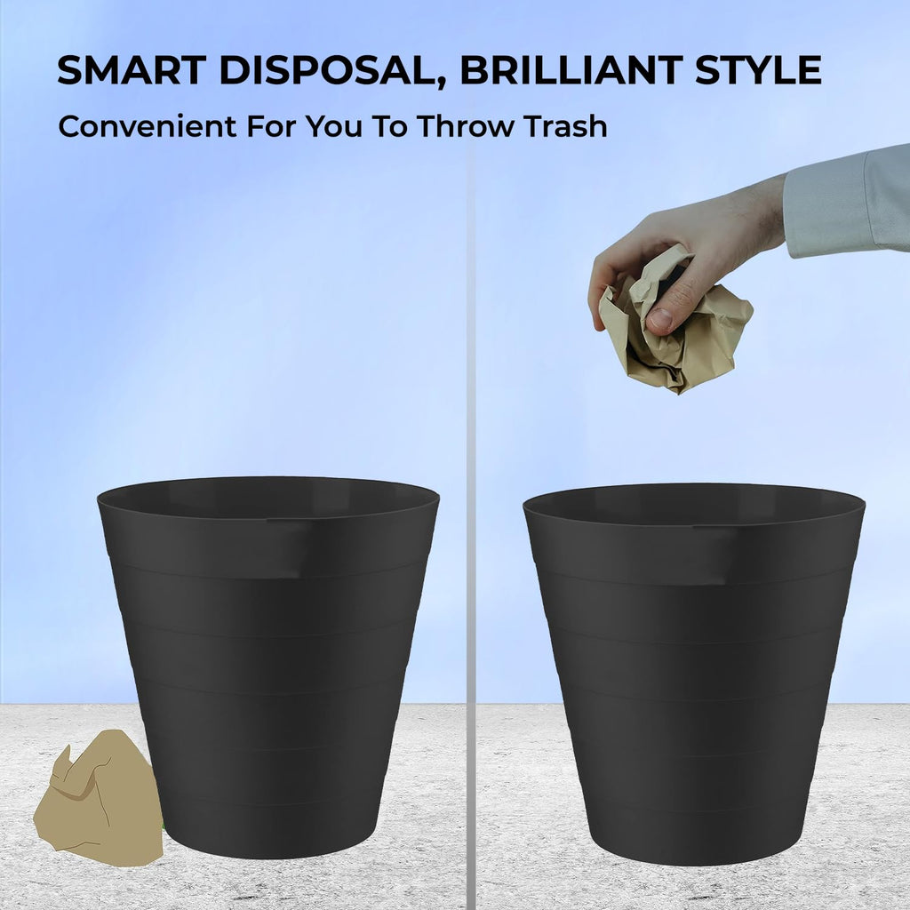 6L Round Open-Top Plastic Waste Bin - Black