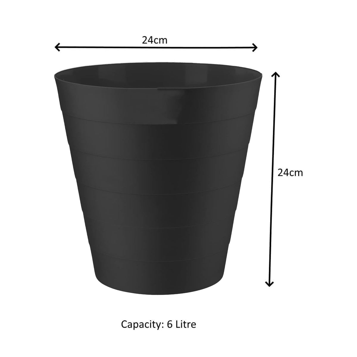 6L Round Open-Top Plastic Waste Bin - Black
