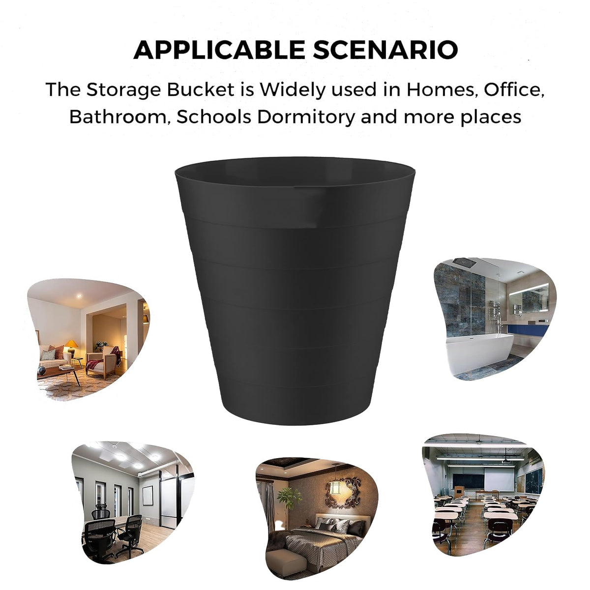 6L Round Open-Top Plastic Waste Bin - Black