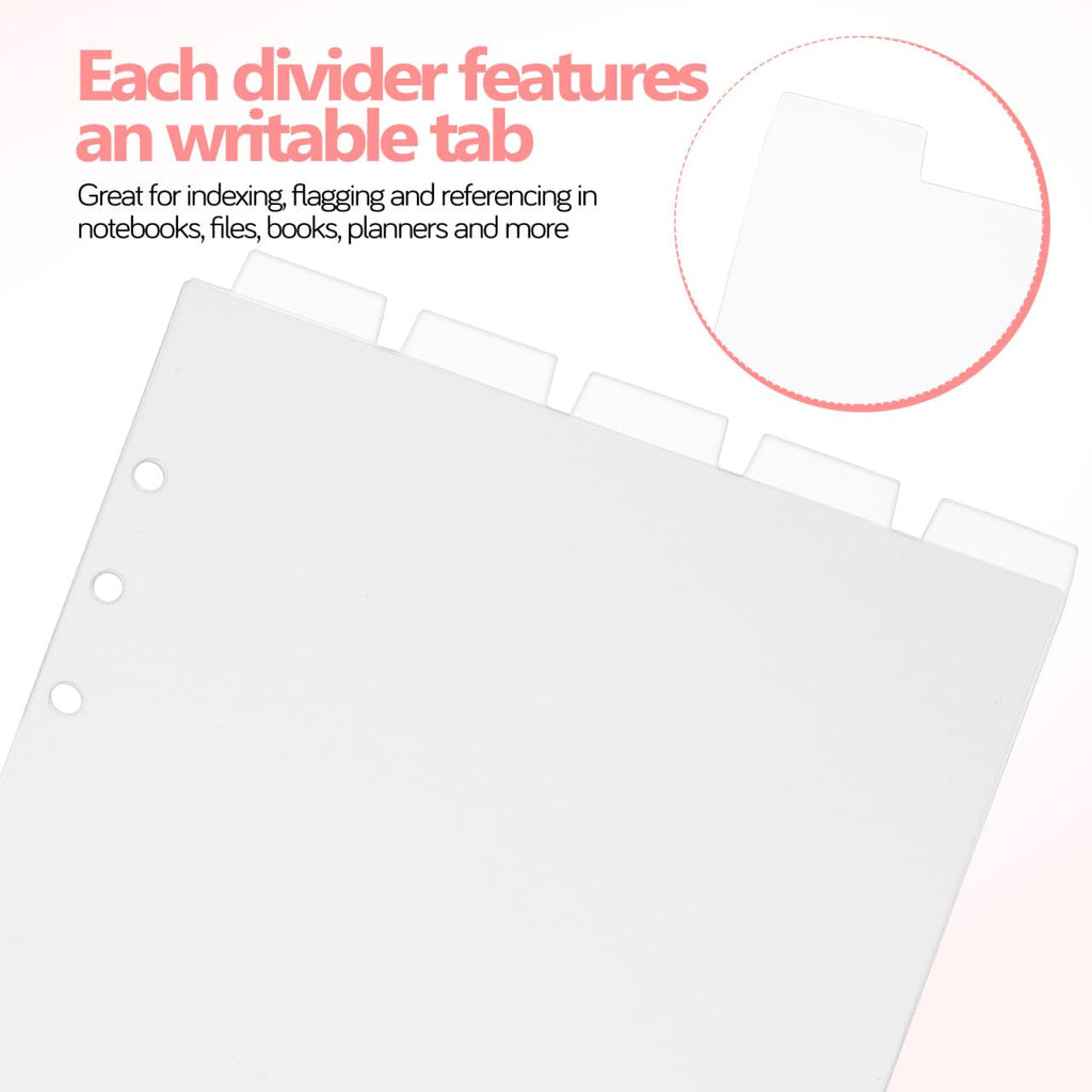 6pcs A5 Transparent Top-Tab Binder Dividers, Vertical 6-Hole for Planner
