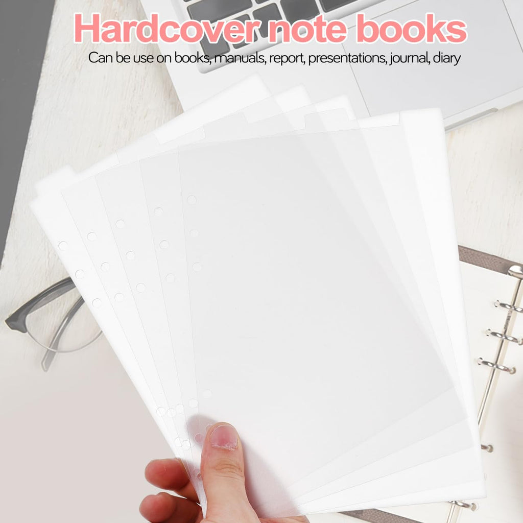 6pcs A5 Transparent Top-Tab Binder Dividers, Vertical 6-Hole for Planner
