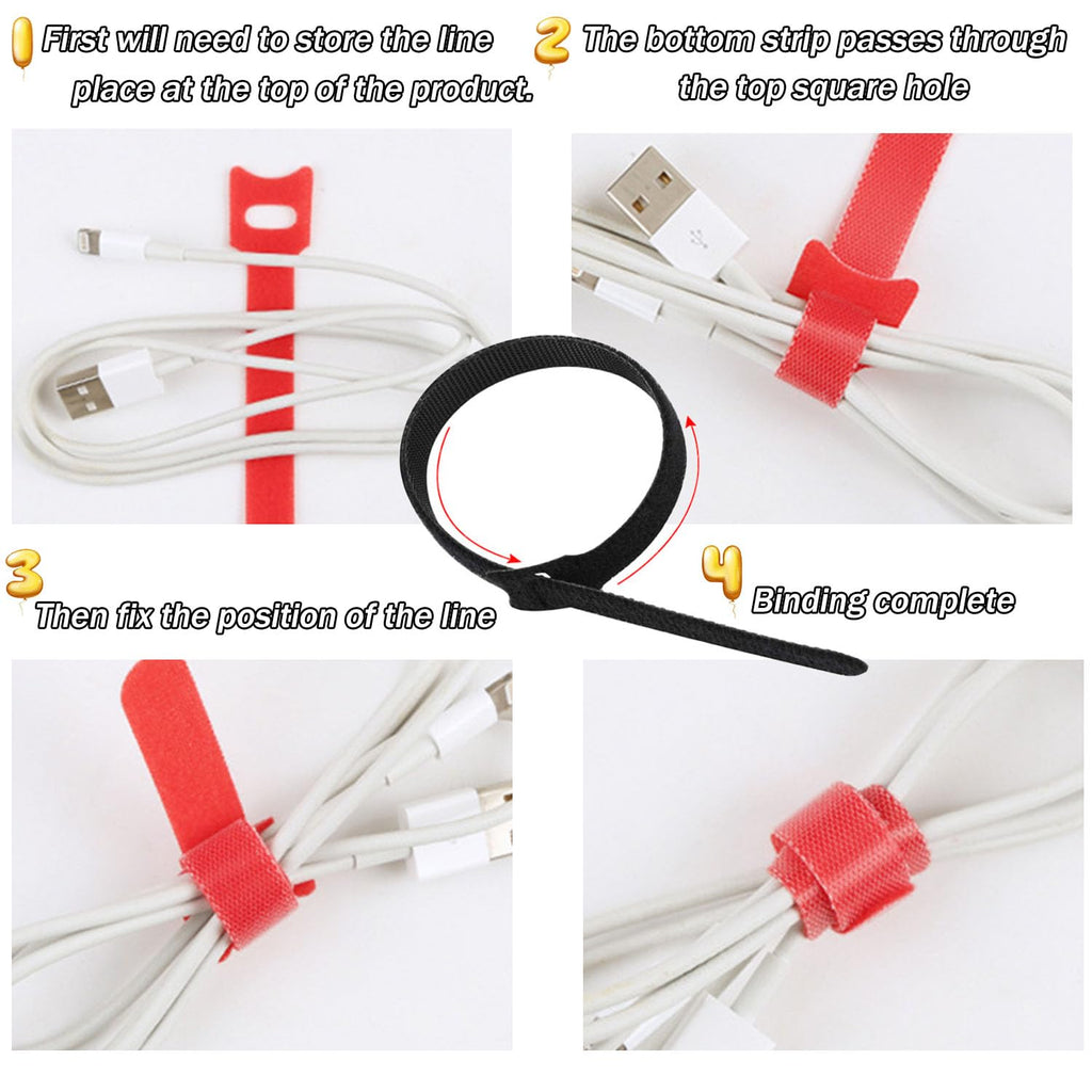 70 Reusable Hook and Loop Cable Ties - 5.9in Adjustable Straps (7 Colors)