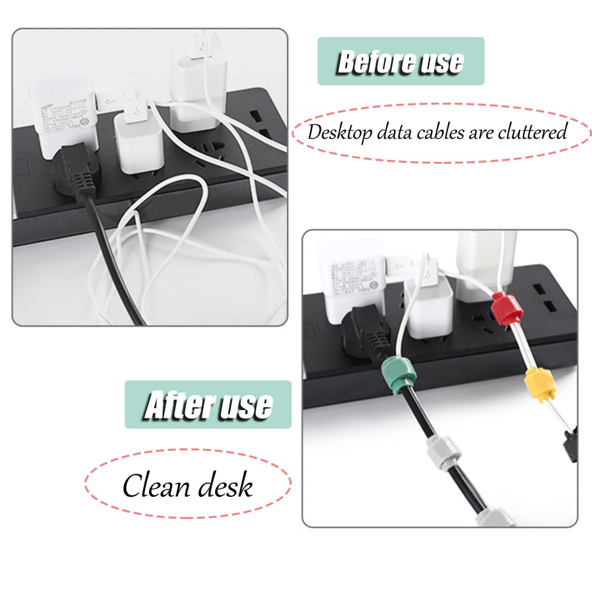 70 Reusable Hook and Loop Cable Ties - 5.9in Adjustable Straps (7 Colors)