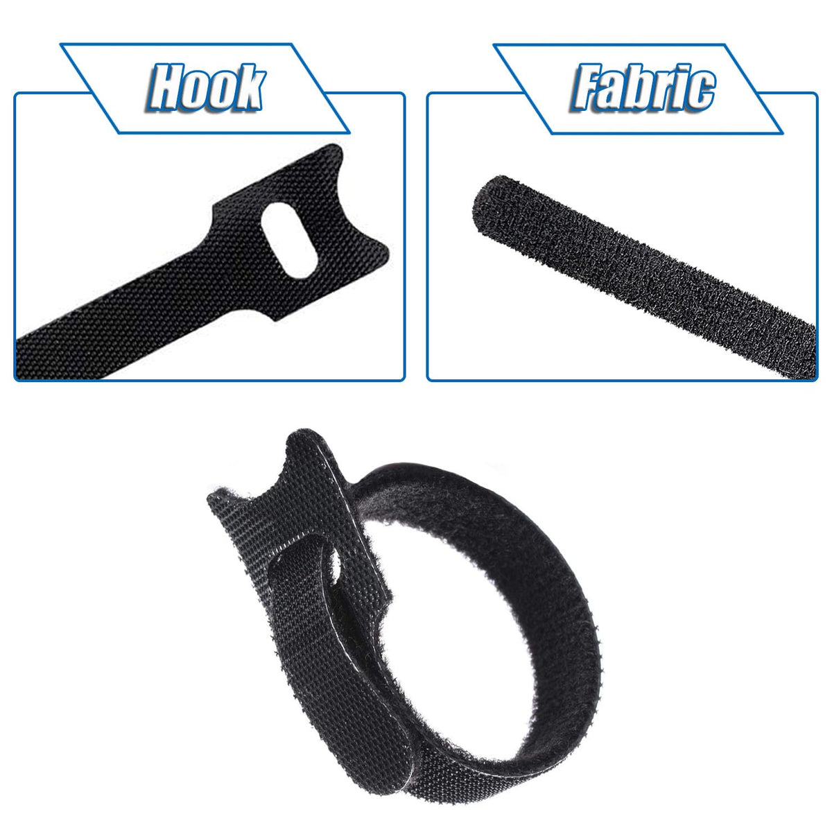 70 Reusable Hook and Loop Cable Ties - 5.9in Adjustable Straps (7 Colors)