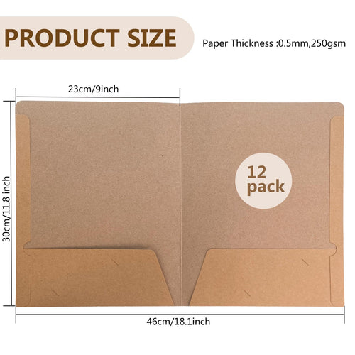 12-Pack A4 Kraft Paper File Folders with Business Card Slot, Brown