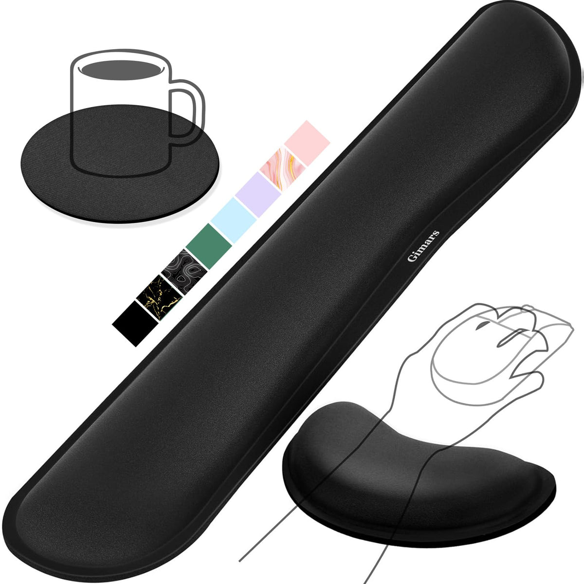 3cm Memory Foam Wrist Rest Set – Ergonomic Keyboard & Mouse (3‑Piece, Black)