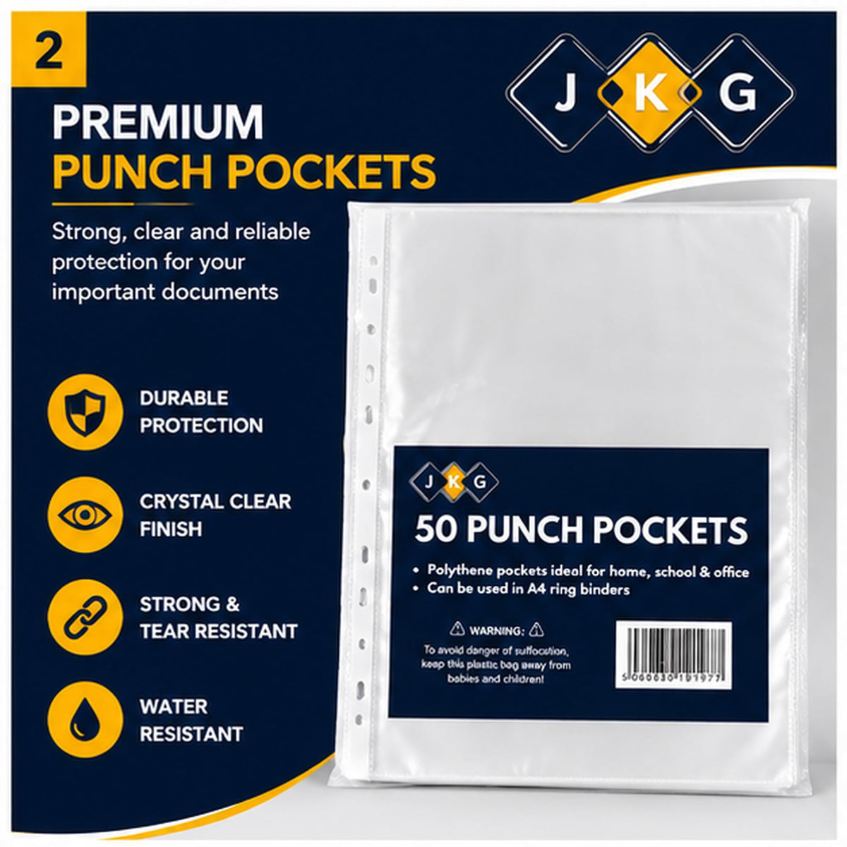 50 Pack A4 Clear Punched Poly Pockets – Plastic Document Wallets