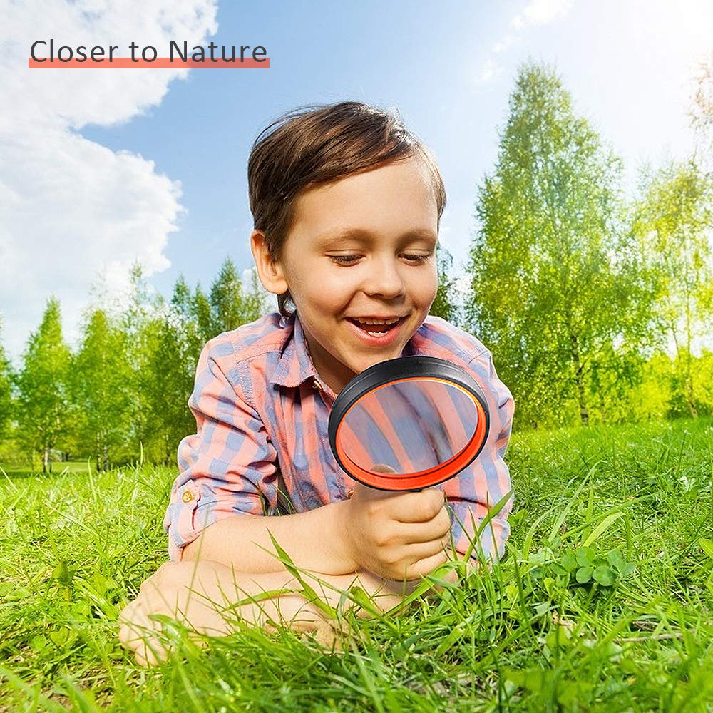 Vicloon Magnifying Glass, 10X Handheld Reading Magnifier, 75mm Magnifying Lens Handheld Magnifying Glass with Hanging Rope and Rubber Handle for Observation Reading Book Fault Finding (Orange)