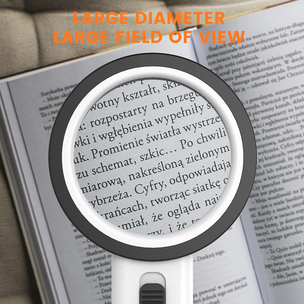 Magnifying Glass with Light, Double-Layer Glass Lens Handheld Large Magnifying Glass 12 LED Lighted Magnifier for Seniors Reading, Coins, Jewelry, Close Working