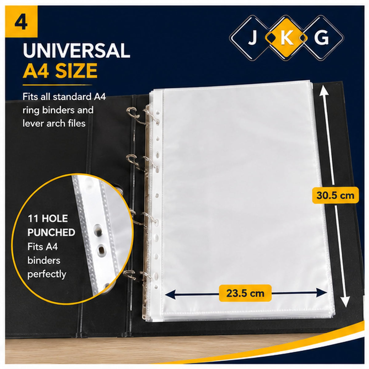 50 Pack A4 Clear Punched Poly Pockets – Plastic Document Wallets
