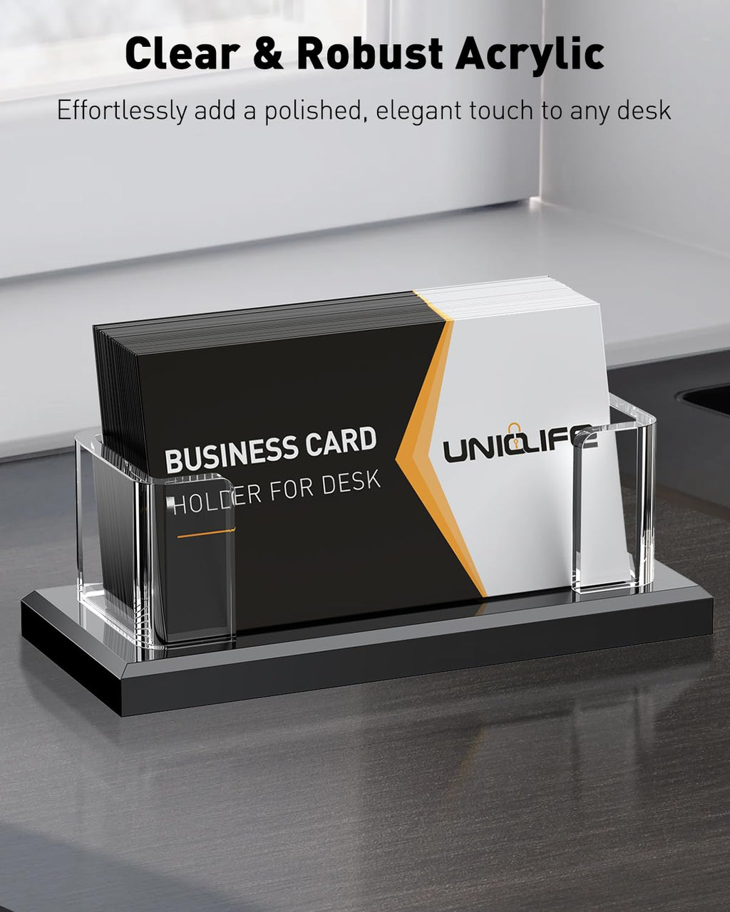 Acrylic Horizontal Business Card Holder 1-Slot — Clear, 60-Card Capacity