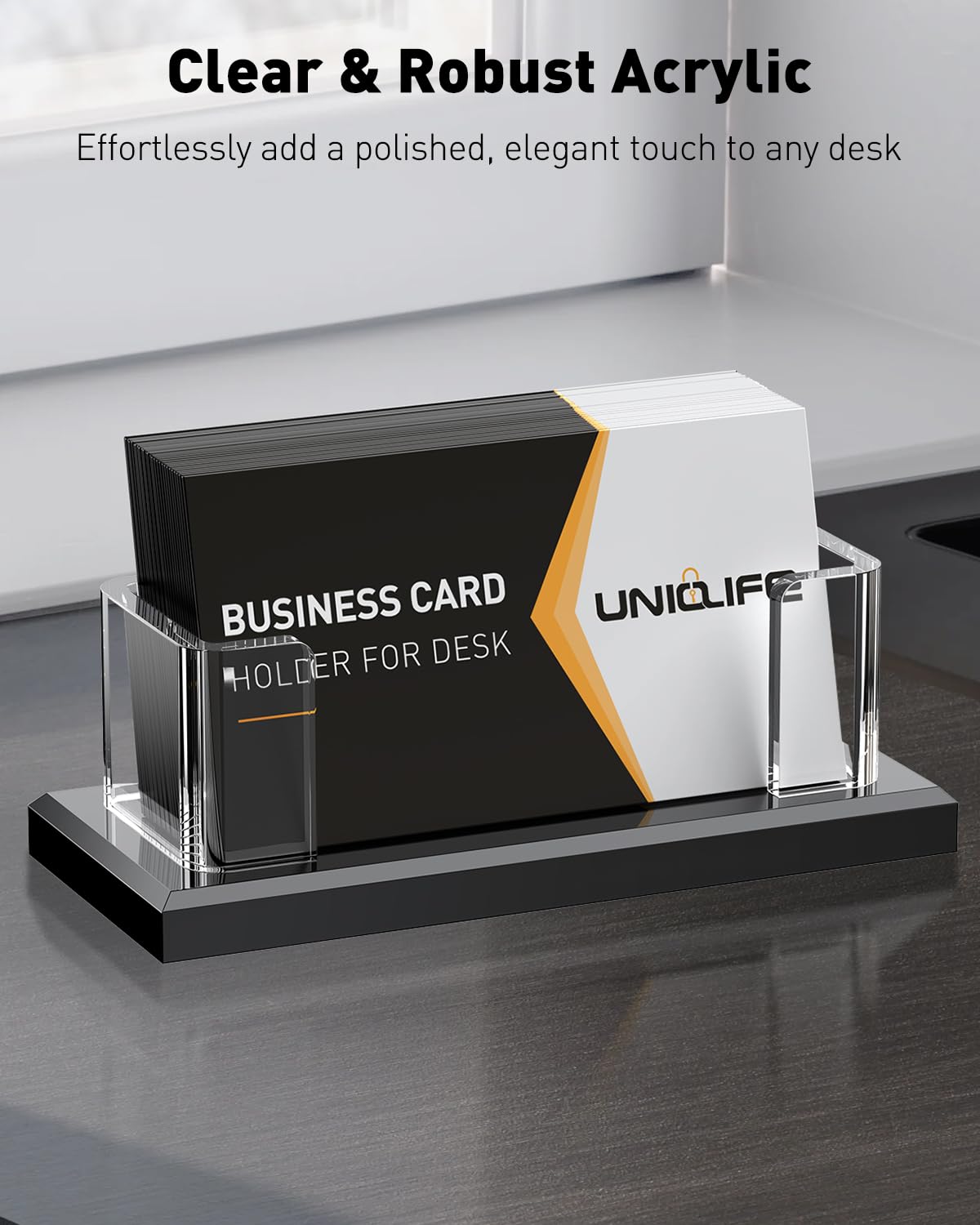 Acrylic Horizontal Business Card Holder 1-Slot — Clear, 60-Card Capacity