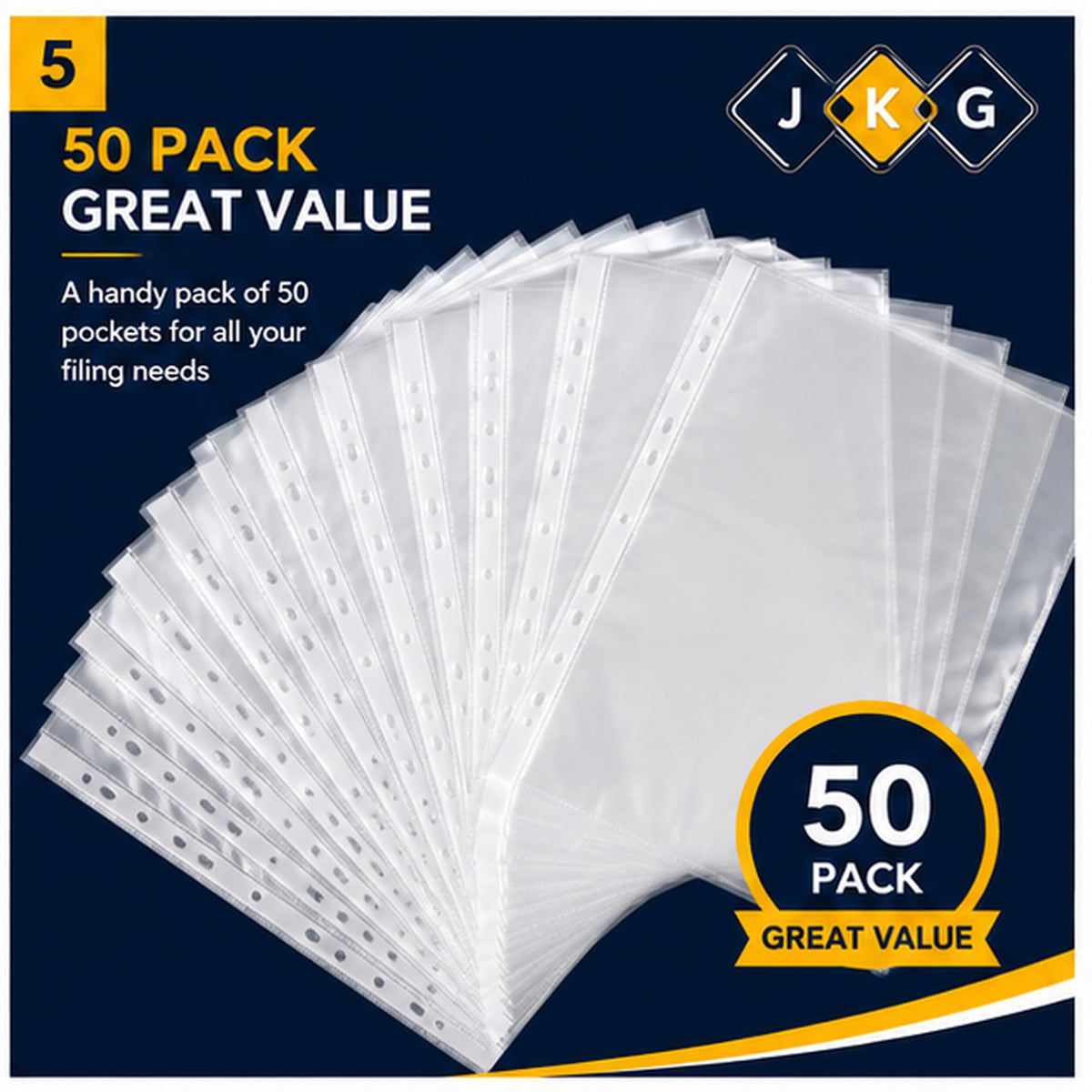 50 Pack A4 Clear Punched Poly Pockets – Plastic Document Wallets