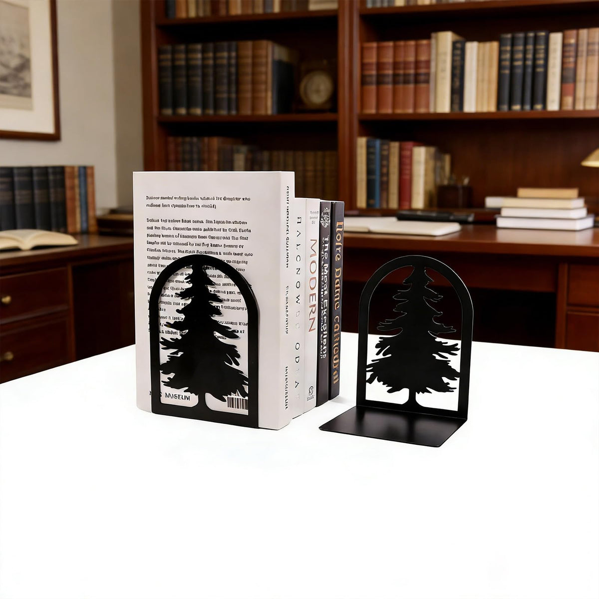 Christmas Tree Metal Bookends Pair — Black