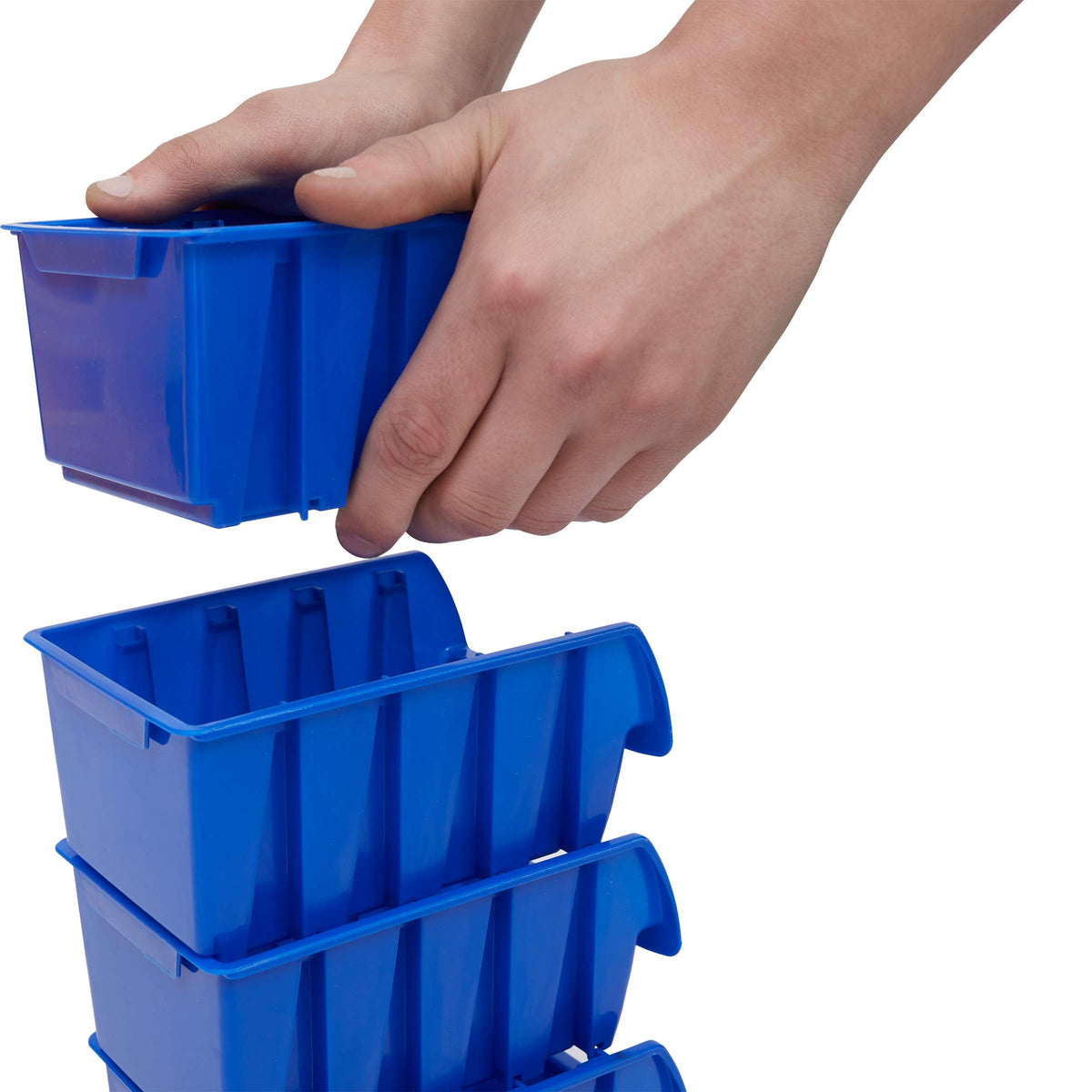 Plastic Stackable Storage Bins — Pack of 10, Blue, 75×104×162 mm