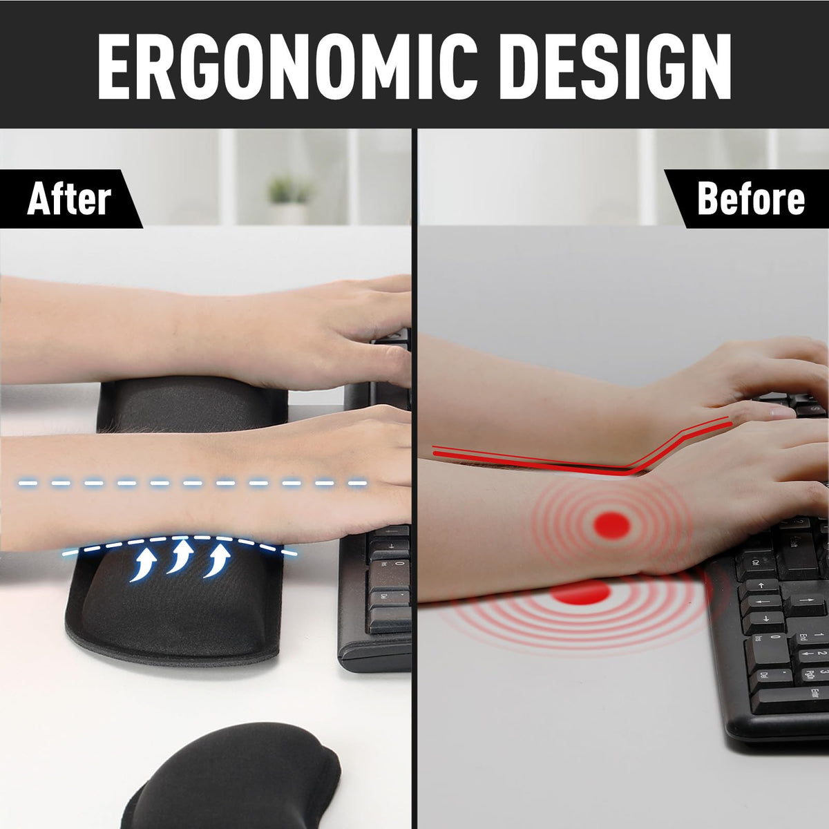 3cm Memory Foam Wrist Rest Set – Ergonomic Keyboard & Mouse (3‑Piece, Black)