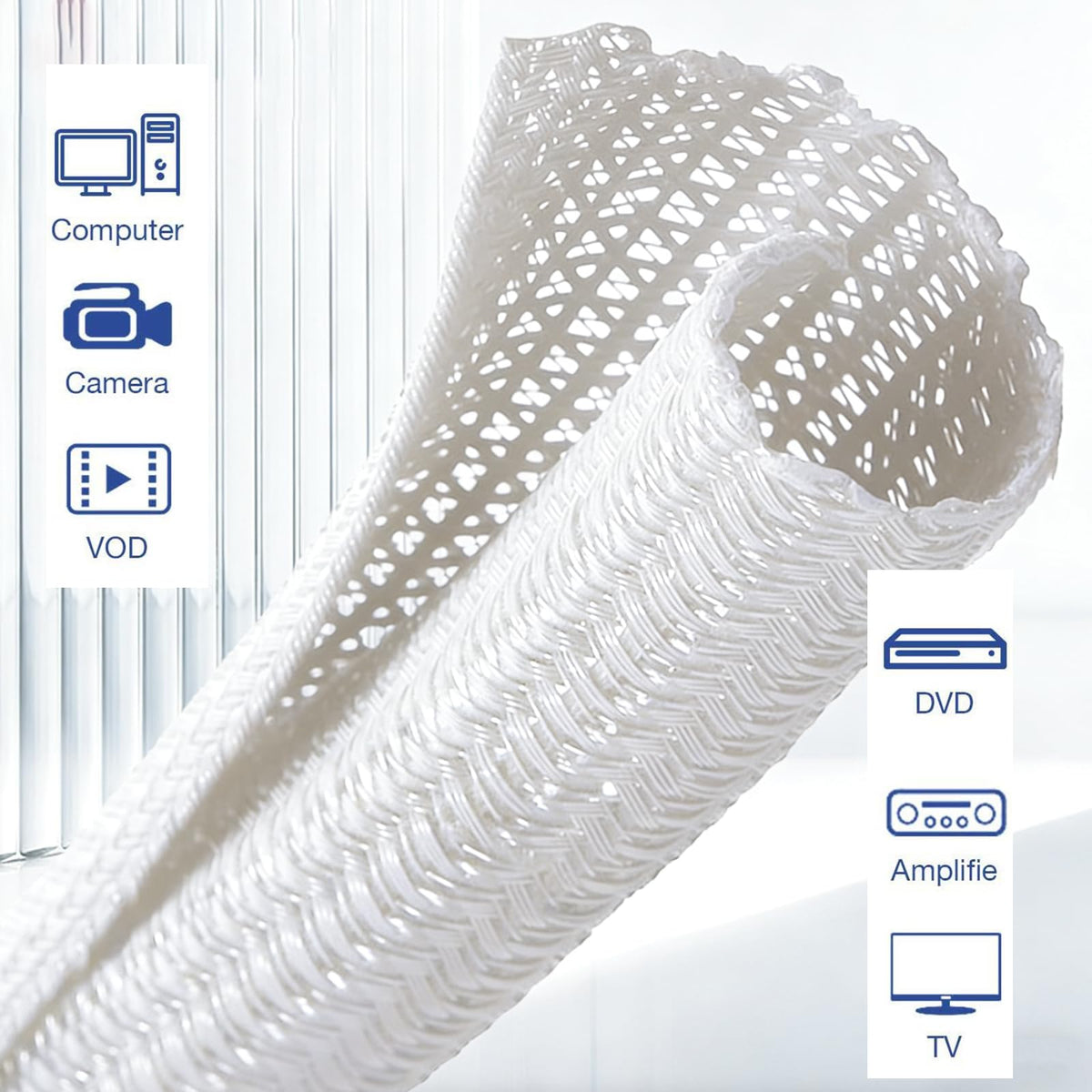 White Cable Tidy Sleeve 0.5m (13–20mm) Self-Closing Cord Protector
