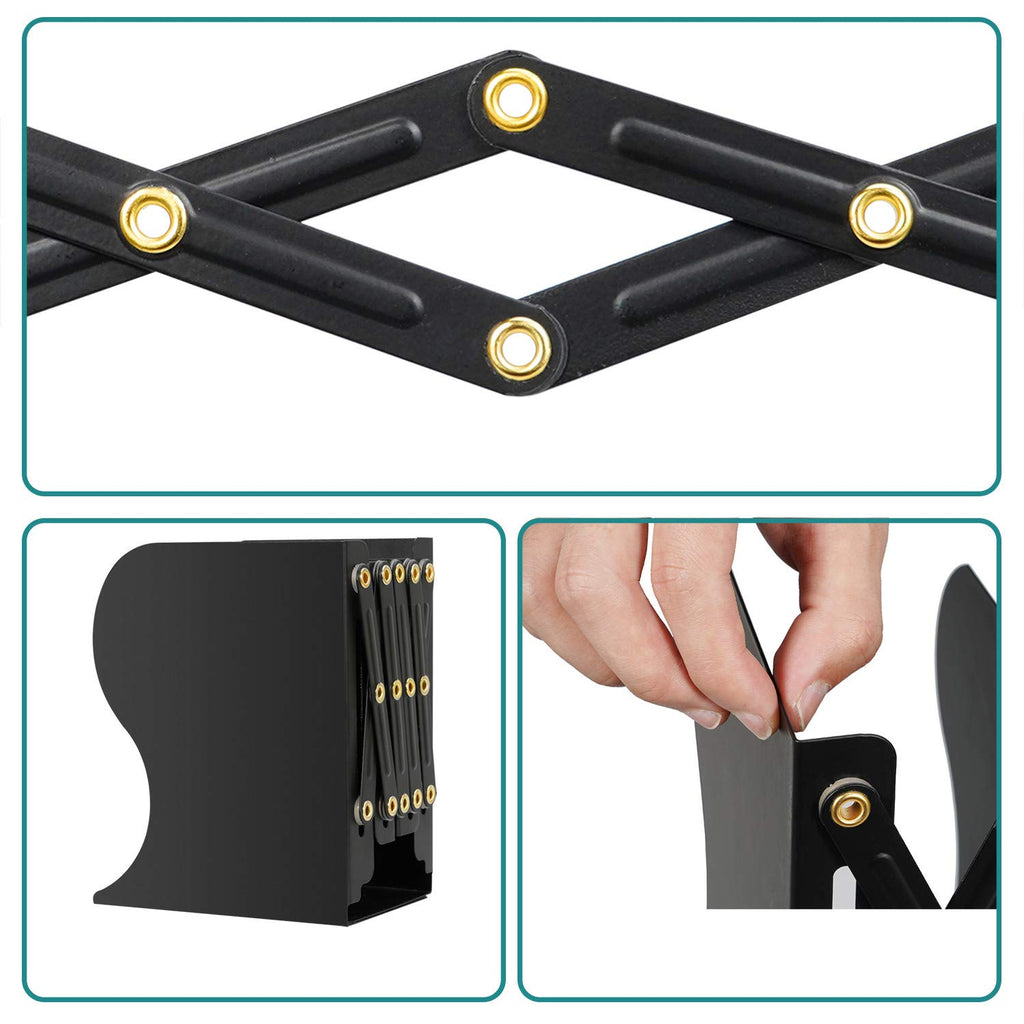 Adjustable Telescopic Metal Bookends — Expandable Desktop Book Organizer