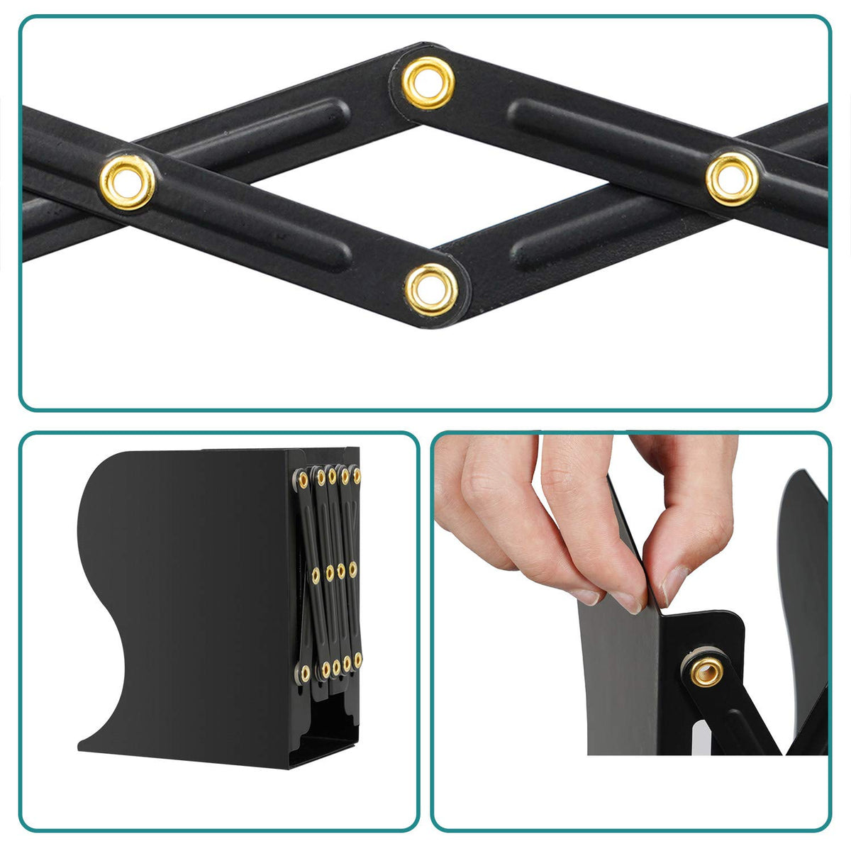 Adjustable Telescopic Metal Bookends — Expandable Desktop Book Organizer