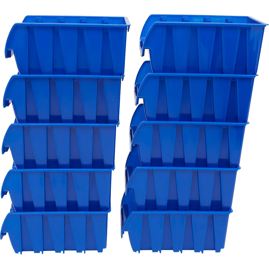 Plastic Stackable Storage Bins — Pack of 10, Blue, 75×104×162 mm