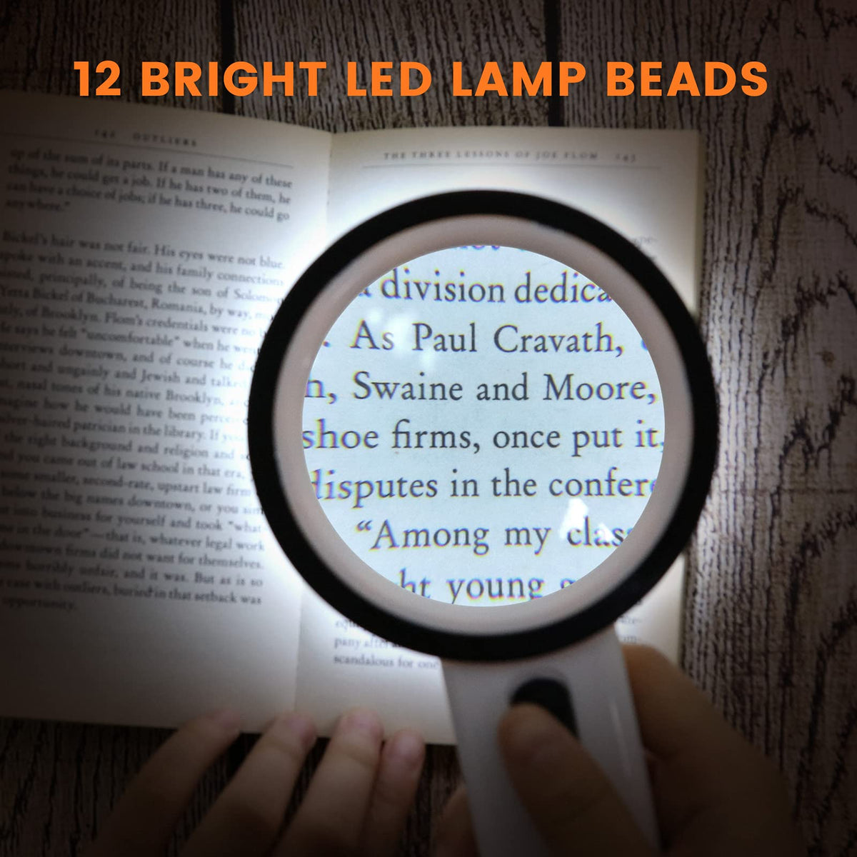 Magnifying Glass with Light, Double-Layer Glass Lens Handheld Large Magnifying Glass 12 LED Lighted Magnifier for Seniors Reading, Coins, Jewelry, Close Working