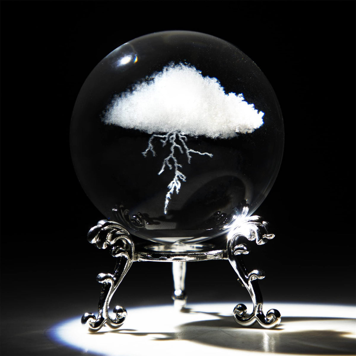 3D Lightning Cloud Crystal Ball Paperweight with Stand 60mm
