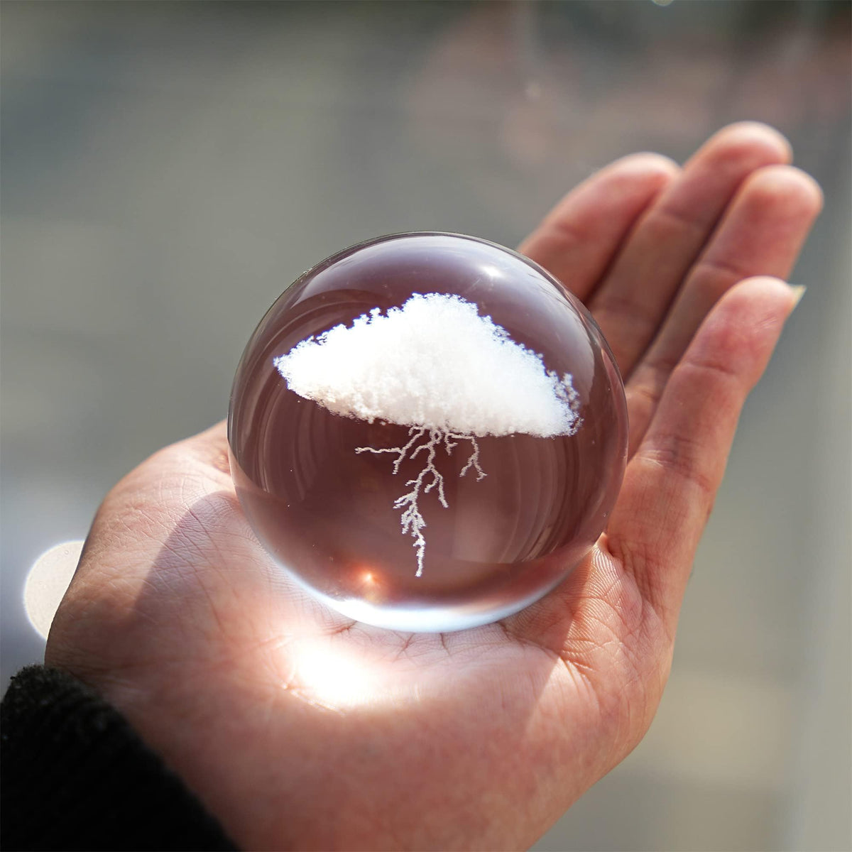 3D Lightning Cloud Crystal Ball Paperweight with Stand 60mm