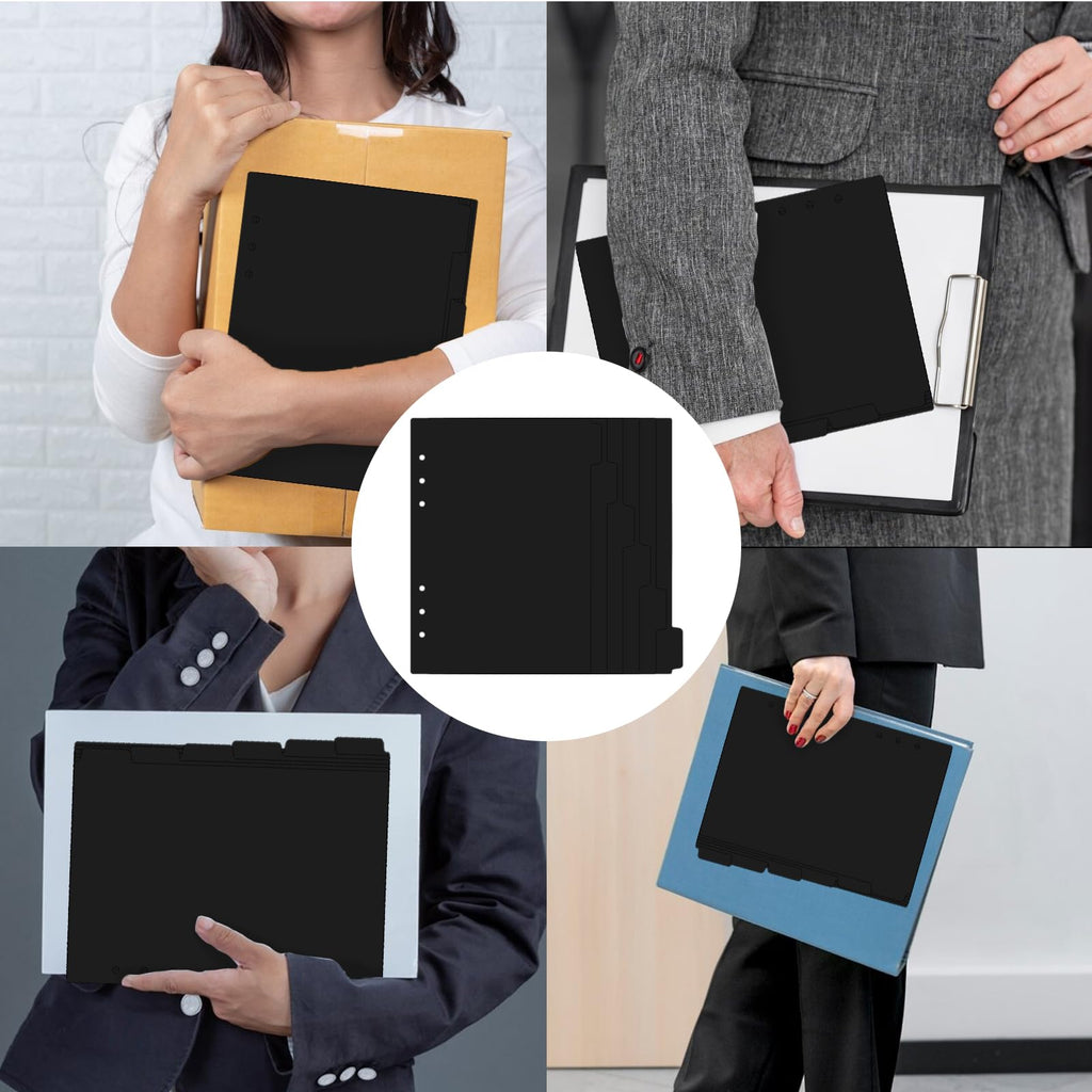 6-Pack A5 6-Hole Black Plastic Binder Dividers with Tabs