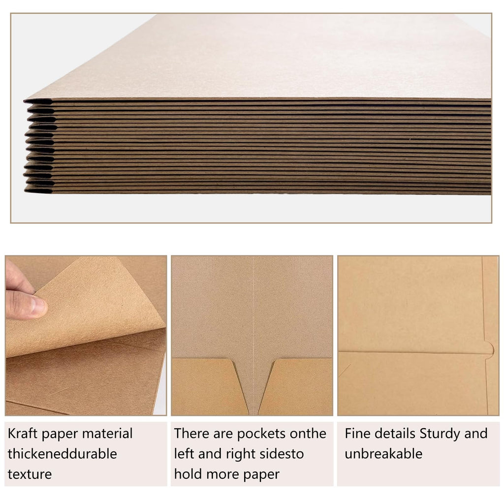 12-Pack A4 Kraft Paper File Folders with Business Card Slot, Brown