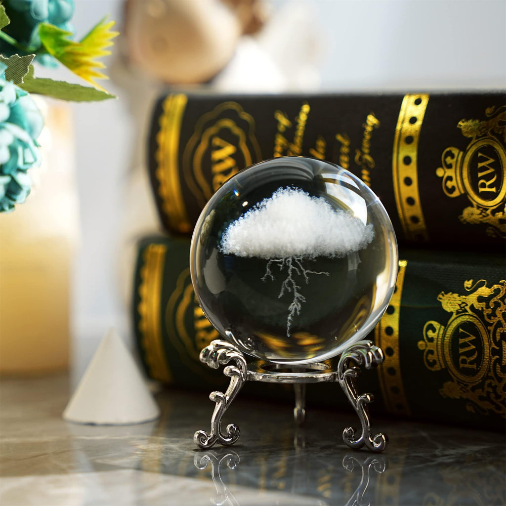 3D Lightning Cloud Crystal Ball Paperweight with Stand 60mm