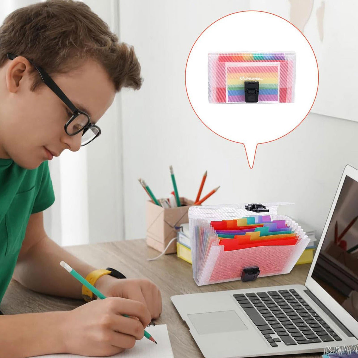 A6 Flashcard Organizer & 13-Pocket Holder — Rainbow