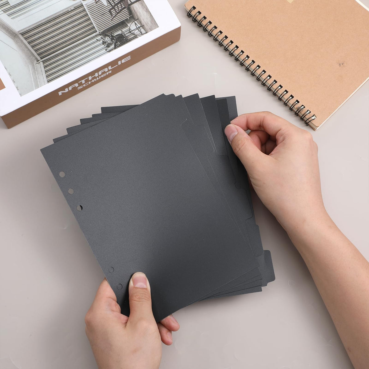 6-Pack A5 6-Hole Black Plastic Binder Dividers with Tabs